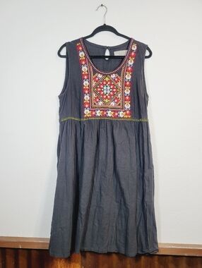 Double D Ranch Embroidered Tank Dress With Colorful Floral Design, Size 1X